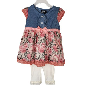 DDG Darlings 2pc Set Dress Top Leggings Infant Sizes 24 M Pink‎ Floral